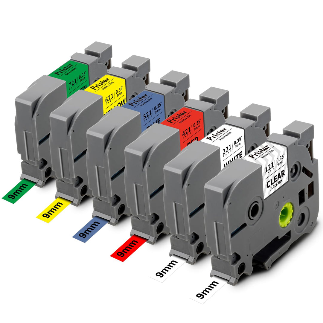 Pristar Kompatibel 9mm Schriftband als Ersatz für Brother TZe-121 TZe-221 TZe-421 TZe-521 TZe-621 TZ