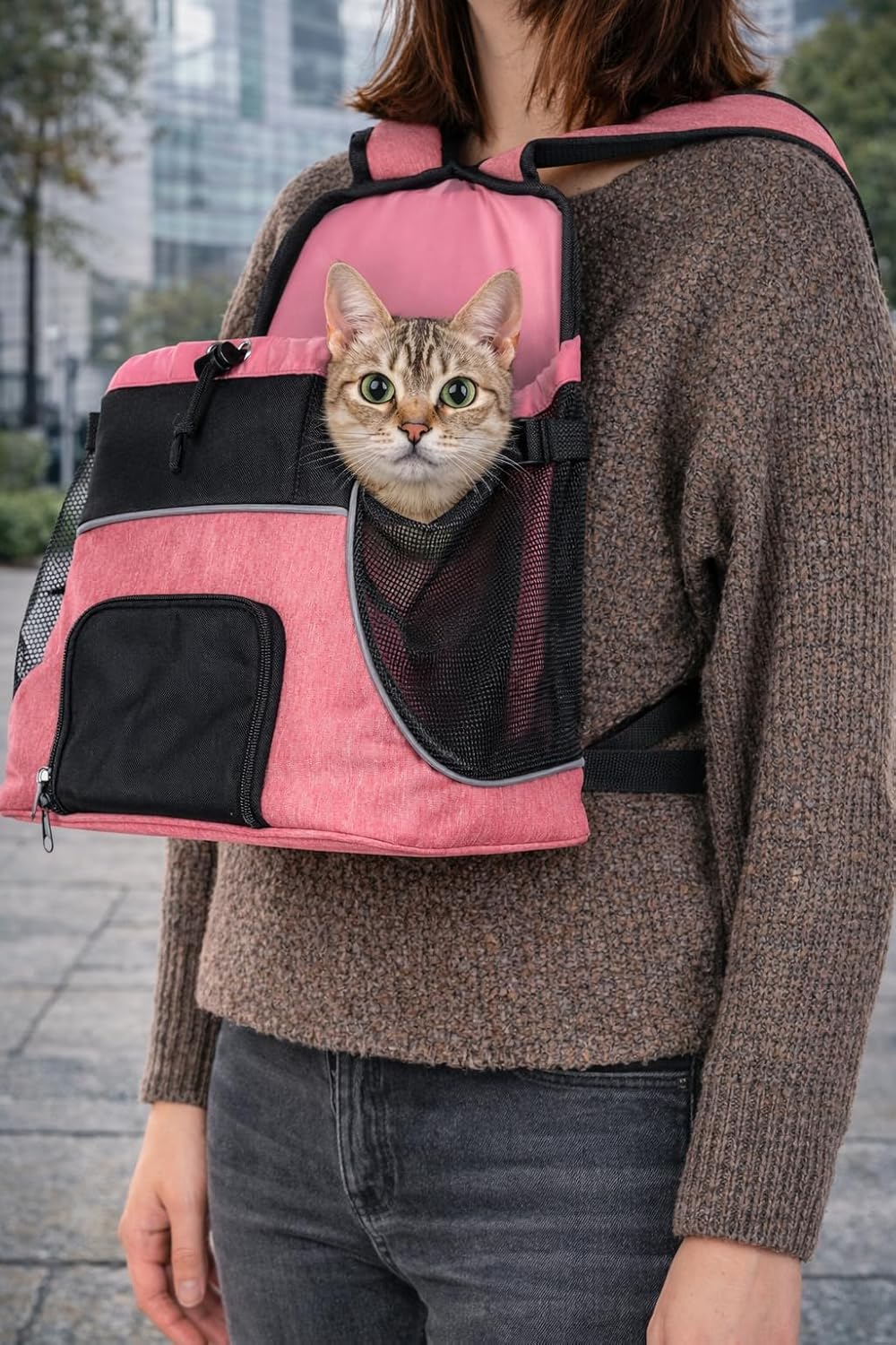Hundetasche - Bauchtrage Xanty Rosa – 29x23x38cm – Polyester – Öffnung mit Kordel – Rückenverstärkun