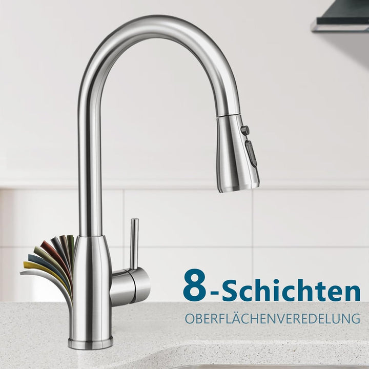 ZYB Wasserhahn Küche mit 3 Modi, Mischbatterie Küche 360° Schwenkbar, Einhebel Spültischarmatur Küch