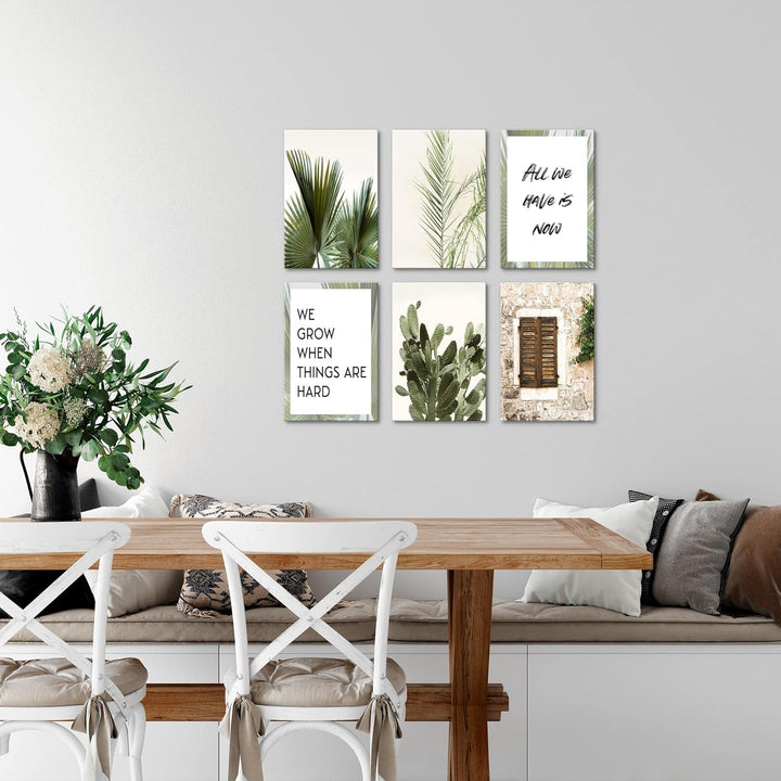 Novart Wandbilder Set - KOMPLETT AUFHÄNGFERTIG - Made in Germany - Moderne Bilder Grüne Blätter Wohn