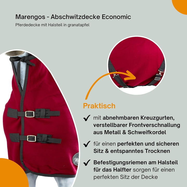 Marengos - Abschwitzdecke Economic mit Halsteil und abnehmbarem Kreuzgurt fürs Pferd ist atmungsakti