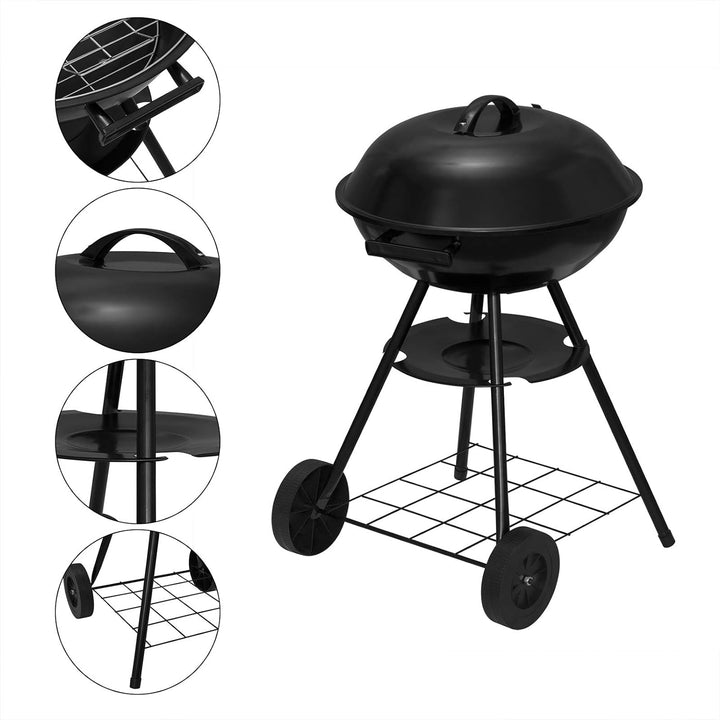 eSituro SBBQ0005 Holzkohlegrill Rundgrill Holzkohle-Grillwagen mit Rädern Deckel Standgrill Barbecue