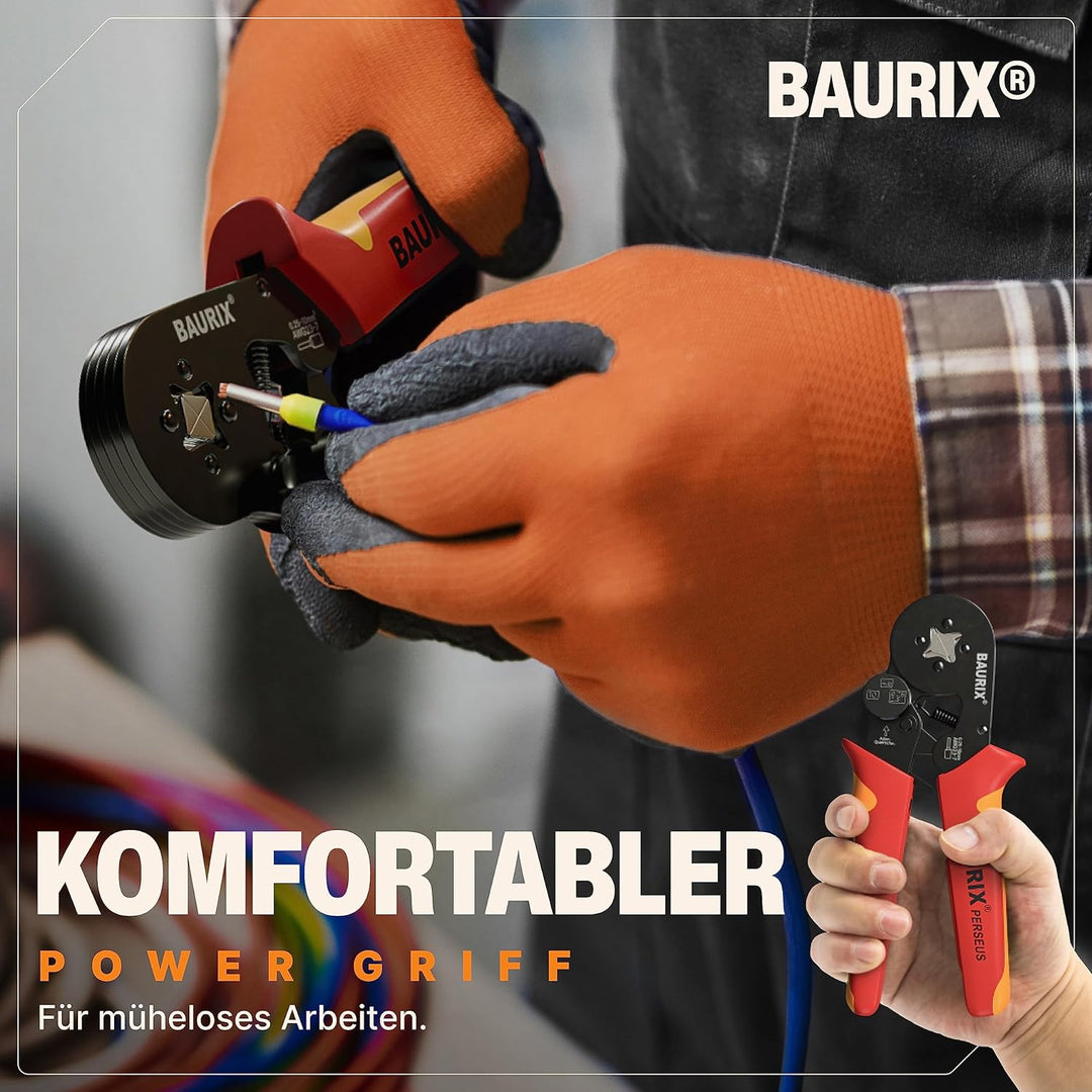 BAURIX® Crimpzange mit 2000 Aderendhülsen Set I Aderendhülsenzange mit Kraftregler [Für 0,25-10mm²]