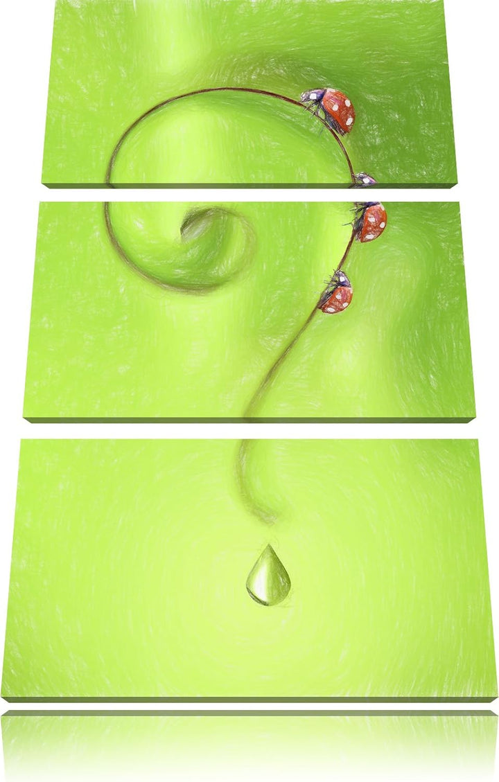 Pixxprint Marienkäfer Folgen dem Fragezeichen Kunst Buntstift Effekt 3-Teiler Leinwandbild 120x80 Bi