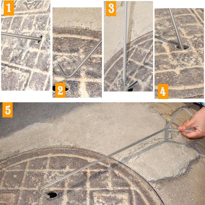 MaxAwe 2 Stk 100cm Edelstahl Kanaldeckelheber, Schachtdeckelhaken Schachthaken Kanalhaken Für Kanald