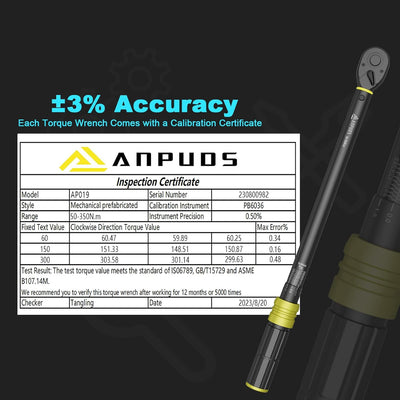 ANPUDS Drehmomentschlüssel 1/2 Zoll, 50-350 Nm Drehmomentschlüssel, ±3% Fehlergenauigkeit mit 72 Zäh