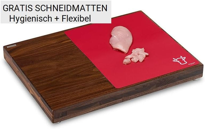 Schneidboard Nussbaum Premium - Design Schneidebrett Aus Holz - Made In Germany - 53x40x6 cm - Mit 2