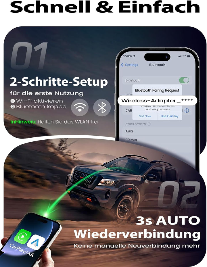 Versteckter CarPlay Wireless Adapter – Benutzerwechsel per Taste, Android Auto Wireless Adapter, Ult