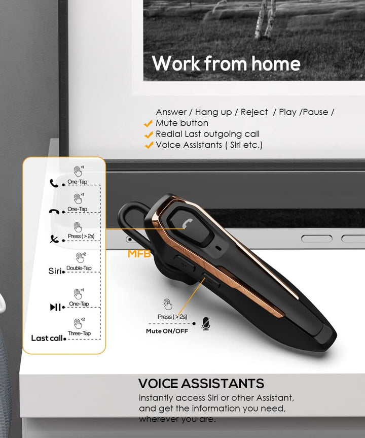 Micool Headset Bluetooth V5.0, Geräuschunterdrückung Freisprech Bluetooth Headset Handy 30 Stunden G