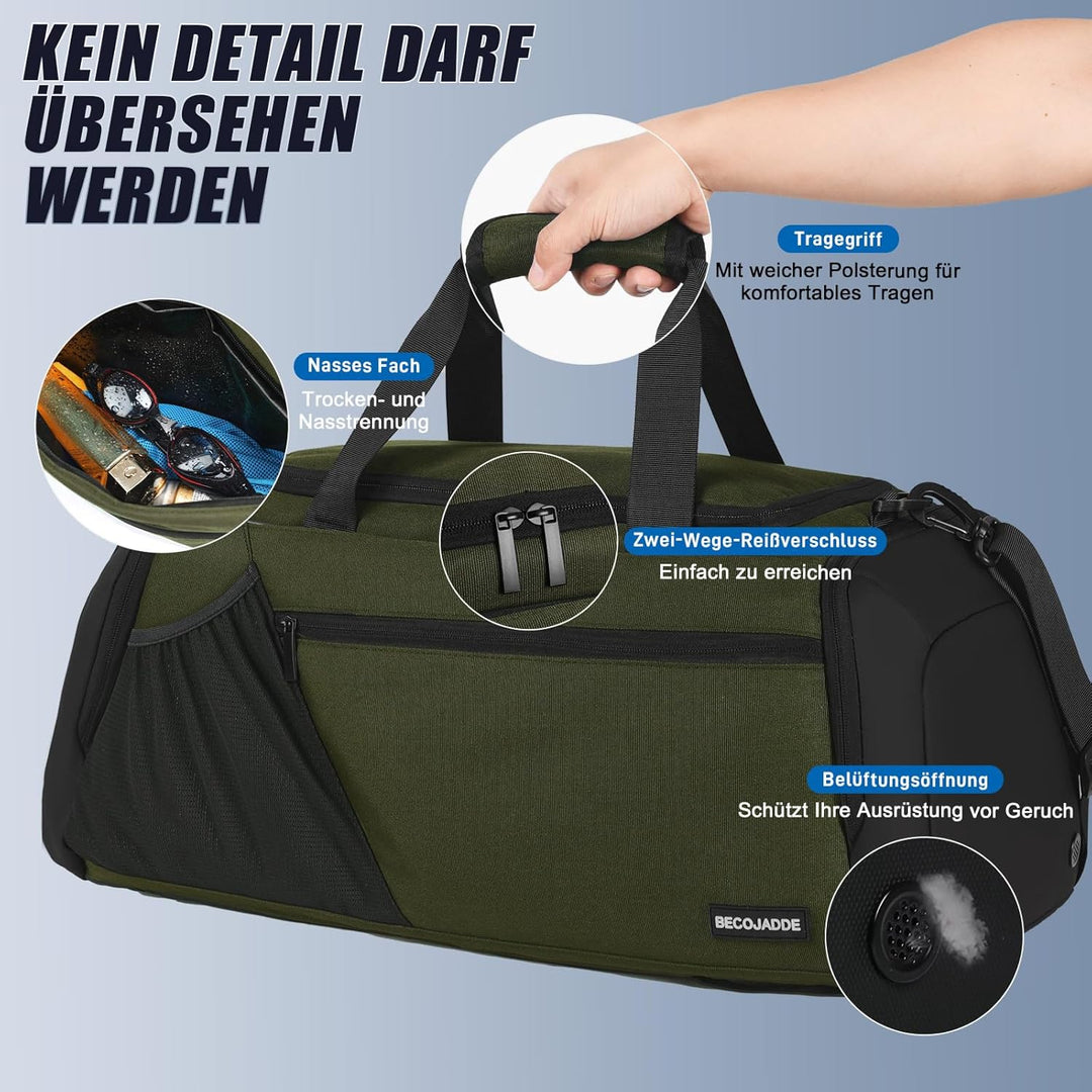 BECOJADDE Sporttasche Herren 40L Gross Sporttaschen Reiserucksack Mehrere Taschen Rucksack mit Schuh
