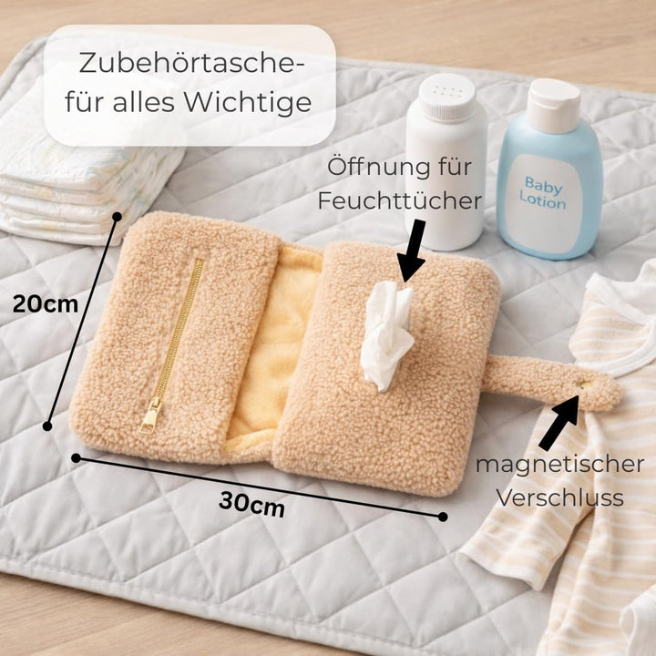 TALIDA Wickelkorb Teddy Set - Wickelorganizer mit Zubehörtasche – Aufbewahrungskorb für Feuchttücher