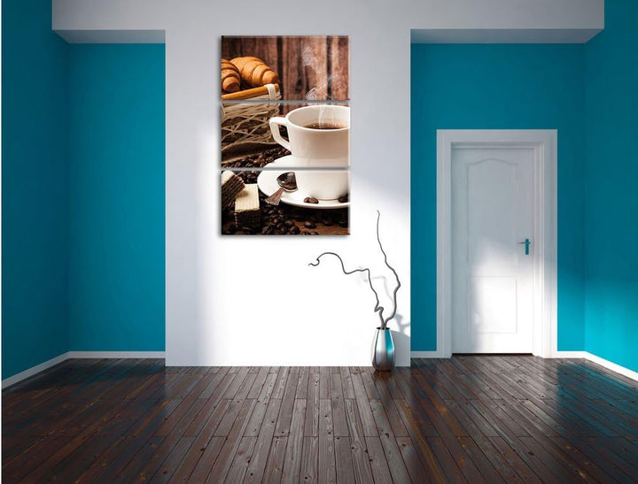 Pixxprint heiss aufgebrühter Kaffee 3-Teiler Leinwandbild 120x80 Bild auf Leinwand
