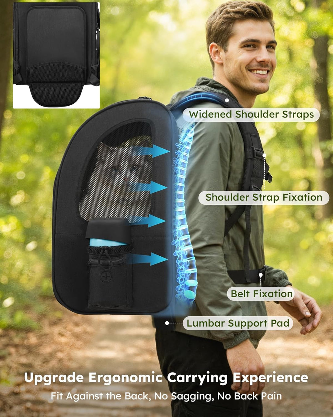 pecute Hunderucksack XL, Erweiterbar Faltbar, Katzenrucksack Grosse Katzen mit Anti-offener Reissver