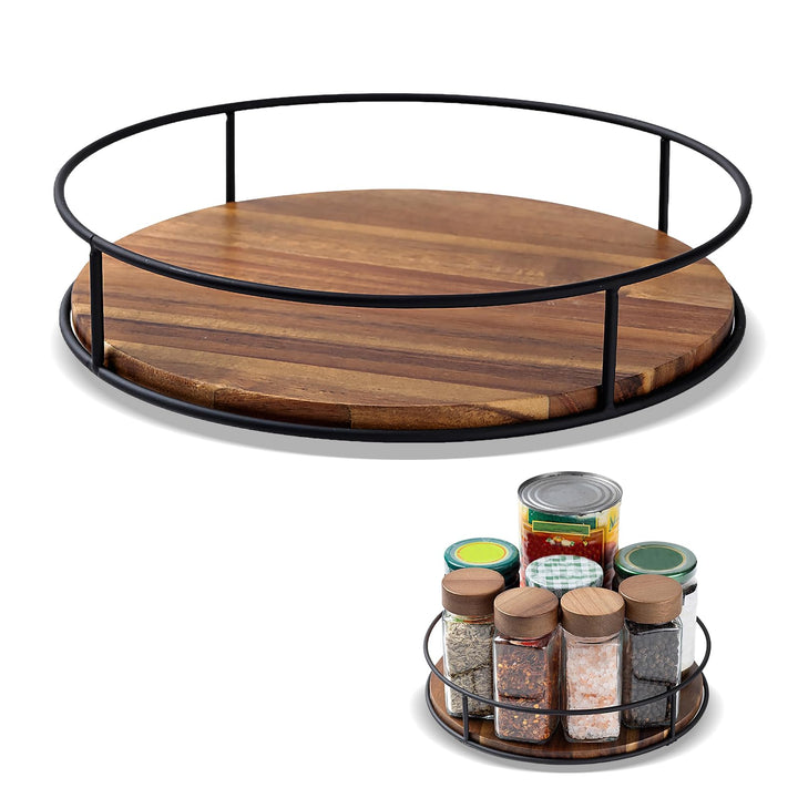 Drehteller Organizer Holz, 30 cm Gewürzregal Drehbar, 360° Drehteller Schrank Organizer, Rund Gewürz