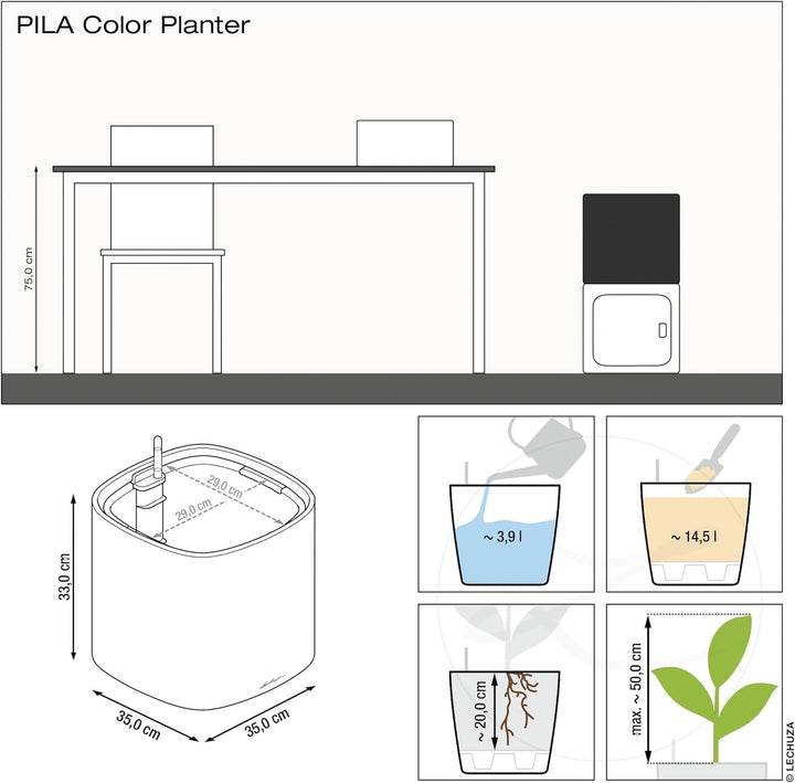 LECHUZA PILA Color Planter schiefergrau 15906 35x35x33 cm Schiefergrau, 35x35x33 cm Schiefergrau