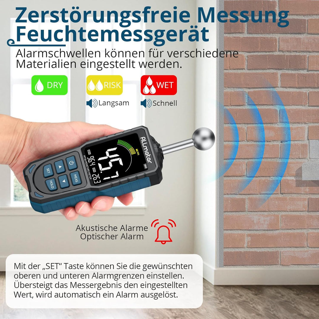 ALLmeter Wiederaufladbar Feuchtigkeitsmessgerät Feuchtigkeitsmesser 5-40 mm Analysetiefe mit Stoffbe