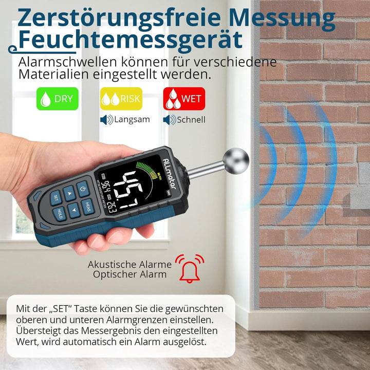 ALLmeter Wiederaufladbar Feuchtigkeitsmessgerät Feuchtigkeitsmesser 5-40 mm Analysetiefe mit Stoffbe