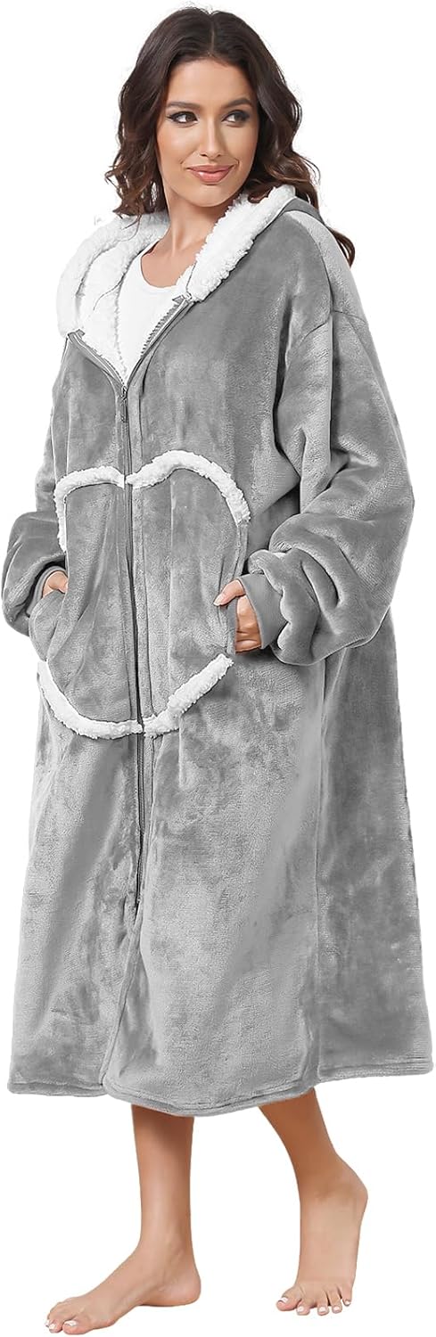 FEELJAM Decke mit Ärmeln und Kapuze, Hoodie Decken Pullover Kuscheldecke mit Ärmeln und Reissverschl
