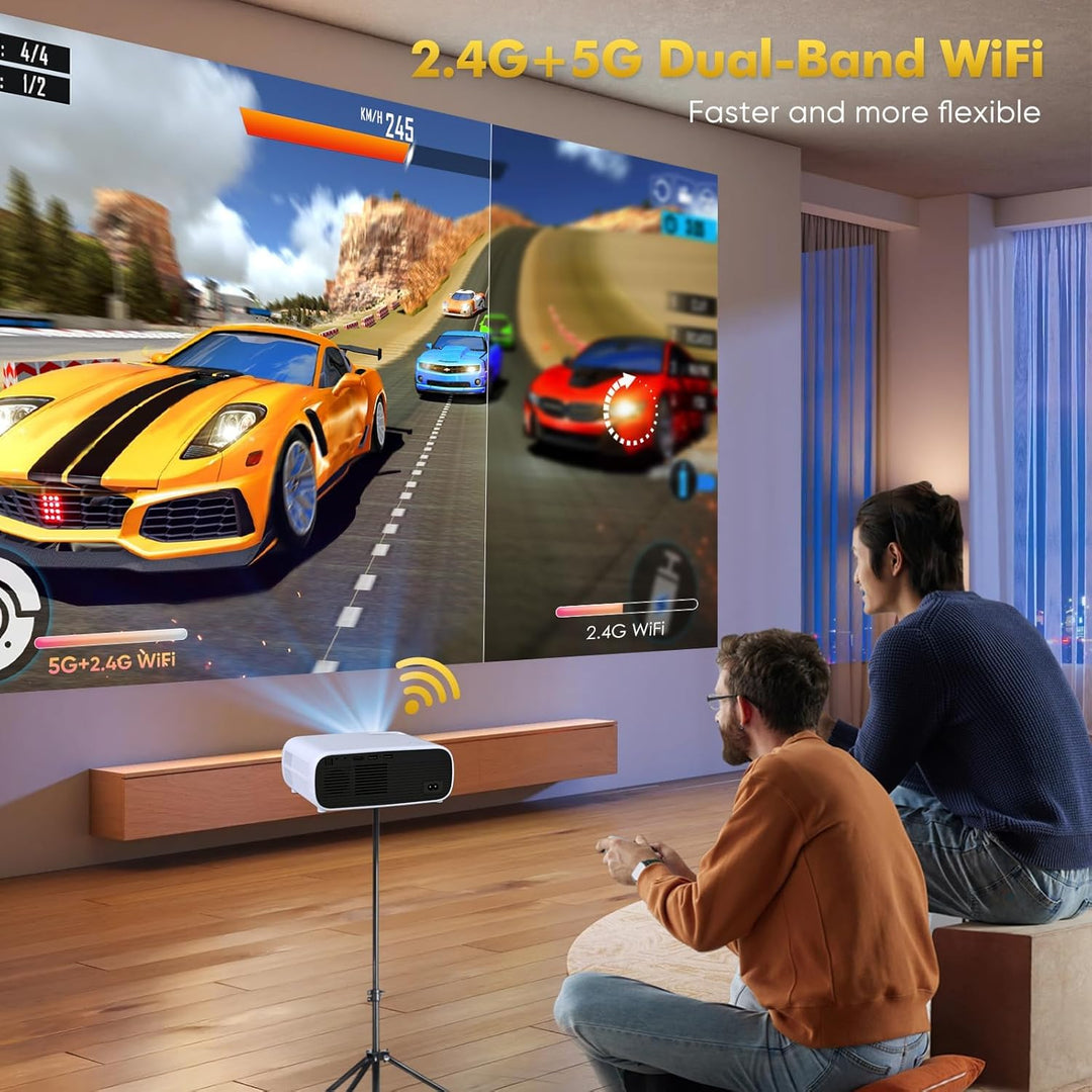 Mini Beamer mit WiFi und Bluetooth, 18000 Lumen, Full HD 1080P Auflösung Beamer 4k Heimkino, Unterst