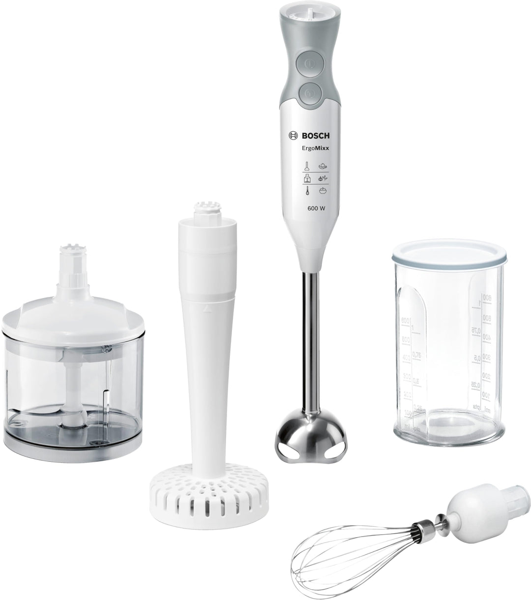 Bosch MSM66155 Stabmixer-Set, 600 W, Edelstahl-Mixfuss, Universalzerkleinerer, ProPuree Stampferaufs