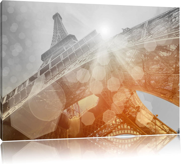 Pixxprint Der Eiffelturm im Sonnenschein als Leinwandbild | Grösse: 100x70 | Wandbild| Kunstdruck |