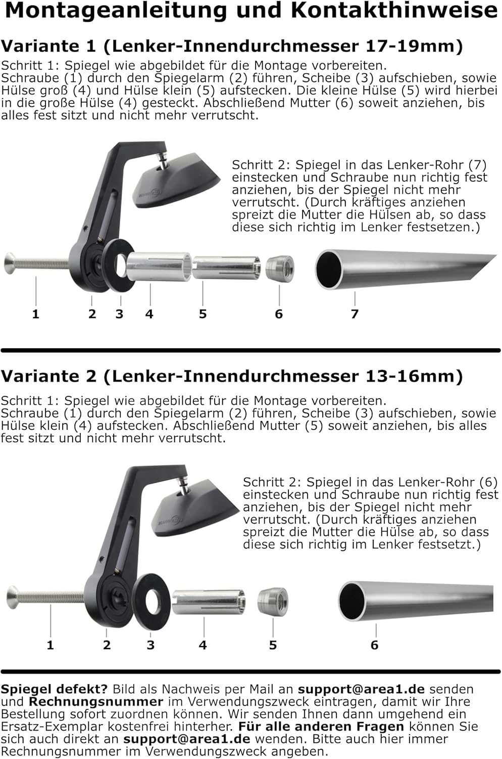 Area1 universal Motorrad Lenkerendenspiegel Rückspiegel Paar e-geprüft kompatibel mit Duke SMC/R MT0