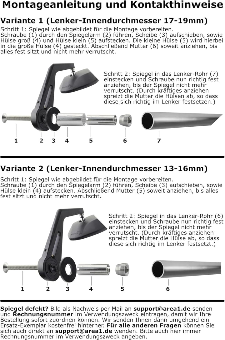 Area1 universal Motorrad Lenkerendenspiegel Rückspiegel Paar e-geprüft kompatibel mit Duke SMC/R MT0