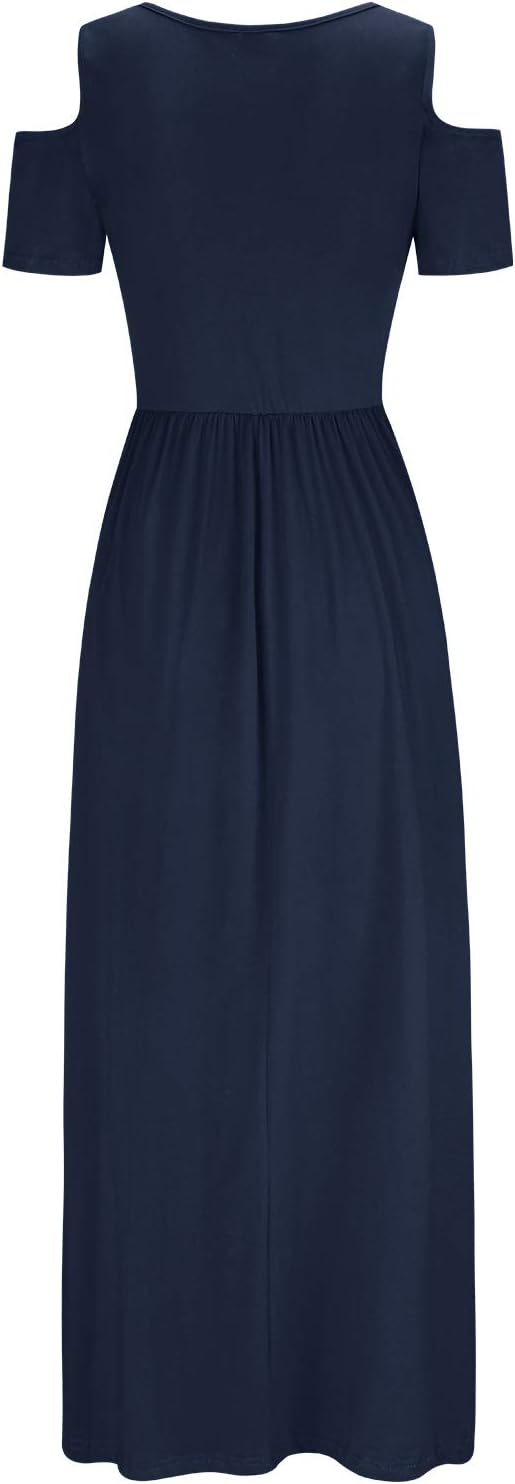 STYLEWORD Sommerkleid Damen Lang Maxikleid Sommer Elegant Freizeitkleid Kurzarm Kleider mit Taschen