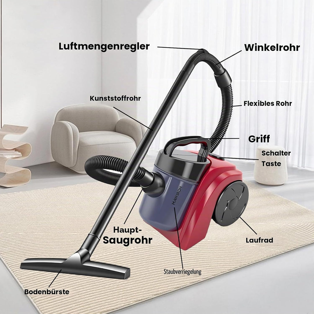 Staubsauger, 1000W Bodenstaubsauger, ideal für Tierhaare und Allergiker, Hygiene-Filter, für Parkett