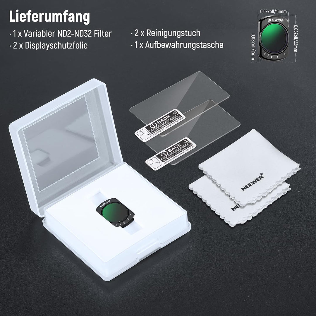 NEEWER Variabler ND Filter kompatibel mit DJI Osmo Pocket 3 Creator Combo Zubehör, magnetischer ND2-