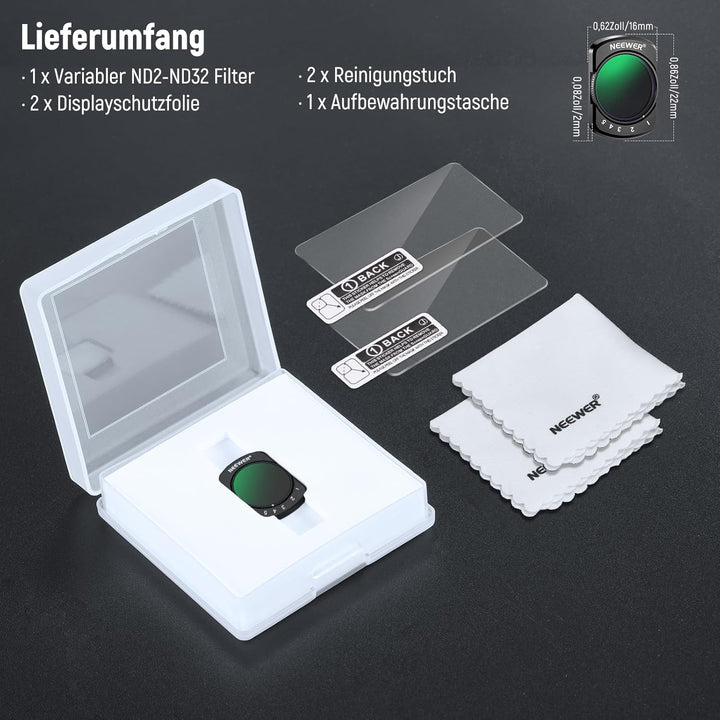 NEEWER Variabler ND Filter kompatibel mit DJI Osmo Pocket 3 Creator Combo Zubehör, magnetischer ND2-