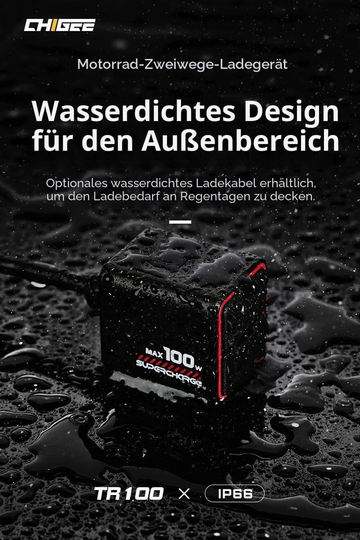 CHIGEE TR100 Next-Gen Motorrad-Batterieladegerät, 100 W, ultrakompakt & leicht, Notladung, niedrige