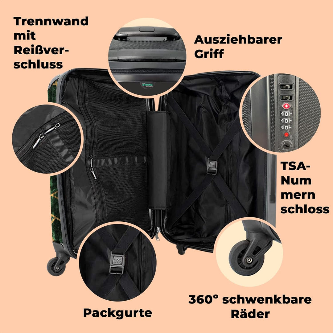 Koffer gross Trolley Rollkoffer Reisekoffer mit 4 Rollen Fotokoffer - Muster - Abstrakt - Gold - Grü
