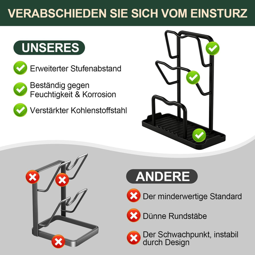 Topfdeckel Organizer Küchenregal mit Löffelablage: 2-in-1-Design Topfdeckelhalter Aufbewahrungsregal