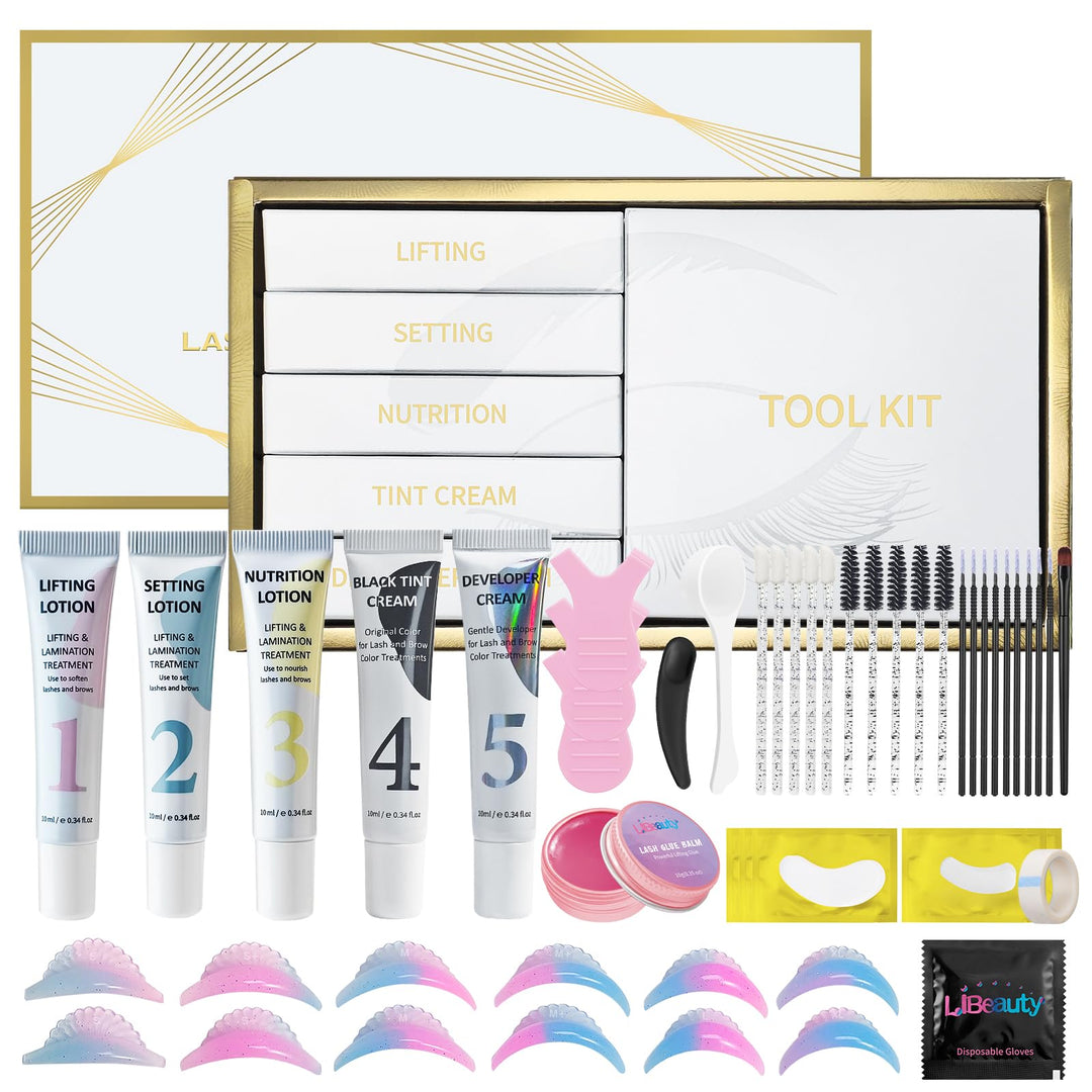 Libeauty Wimpernlifting & Augenbrauenlifting Set mit Farbe Schwarz, Korean Lash Lifting Set, Wimpern