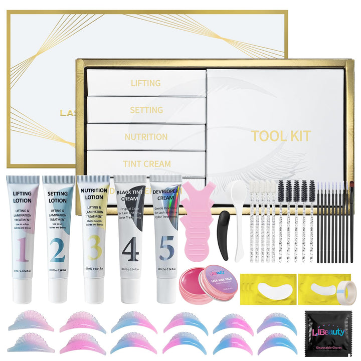 Libeauty Wimpernlifting & Augenbrauenlifting Set mit Farbe Schwarz, Korean Lash Lifting Set, Wimpern