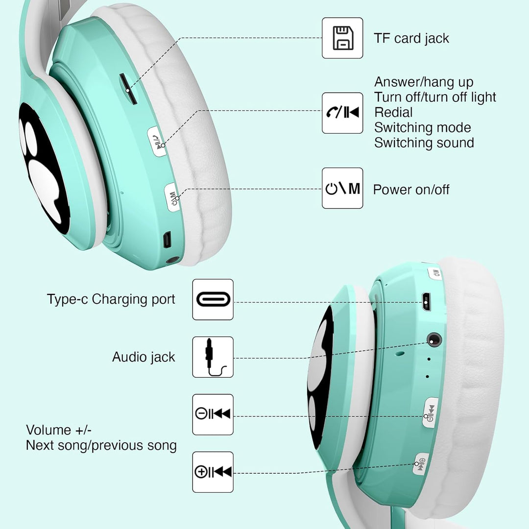 OHAANYY Katzenohr Kopfhörer Kindergeburtstag Geschenke Kind LED Katzenohren Einhorn Bluetooth Kabell