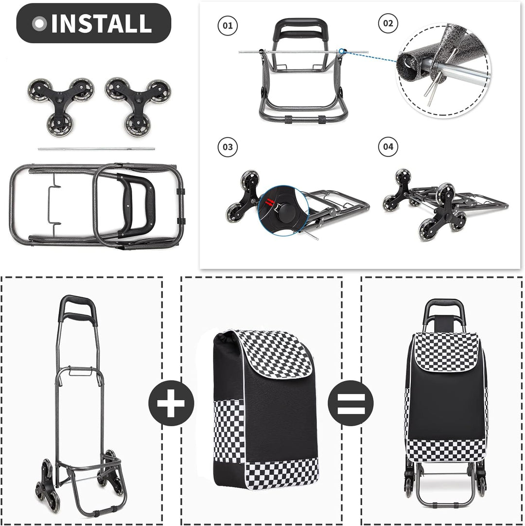 Kono Einkaufstrolley Einkaufswagen Stabiler Trolley Einkaufstrolley Klappbar 2 in 1 Abnehmbar Tasche