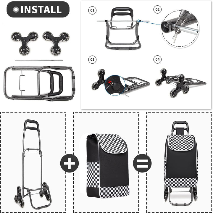 Kono Einkaufstrolley Einkaufswagen Stabiler Trolley Einkaufstrolley Klappbar 2 in 1 Abnehmbar Tasche