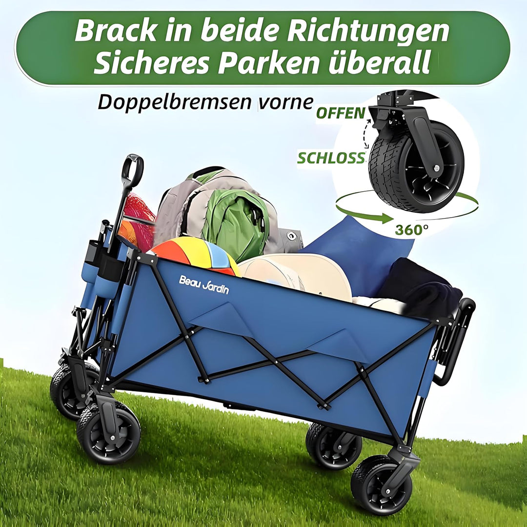 BEAU JARDIN Klappbarer Bollerwagen – 200L 230KG Tragfähigkeit, All-Terrain-Räder 16cm | Faltbarer Tr