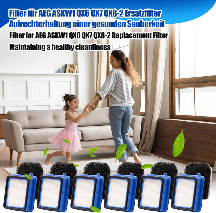 6 Stück Filter Zubehör für AEG QX6 QX7 QX8-2 ASKW1 Staubsauger, Staubsauger Filter Set für AEG ASKW1