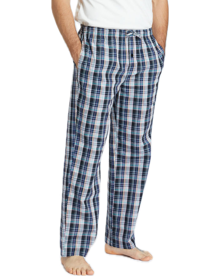 Jveyvth Herren 100% Baumwolle Pyjamahose, Gewebte kariert Schlafhose Loungewear Pyjama Hose mit Tasc