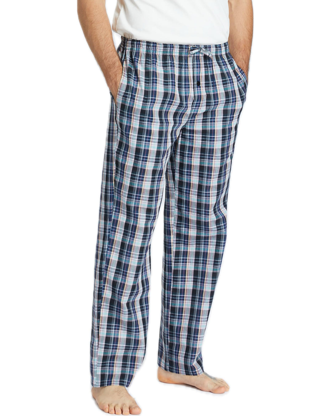 Jveyvth Herren 100% Baumwolle Pyjamahose, Gewebte kariert Schlafhose Loungewear Pyjama Hose mit Tasc