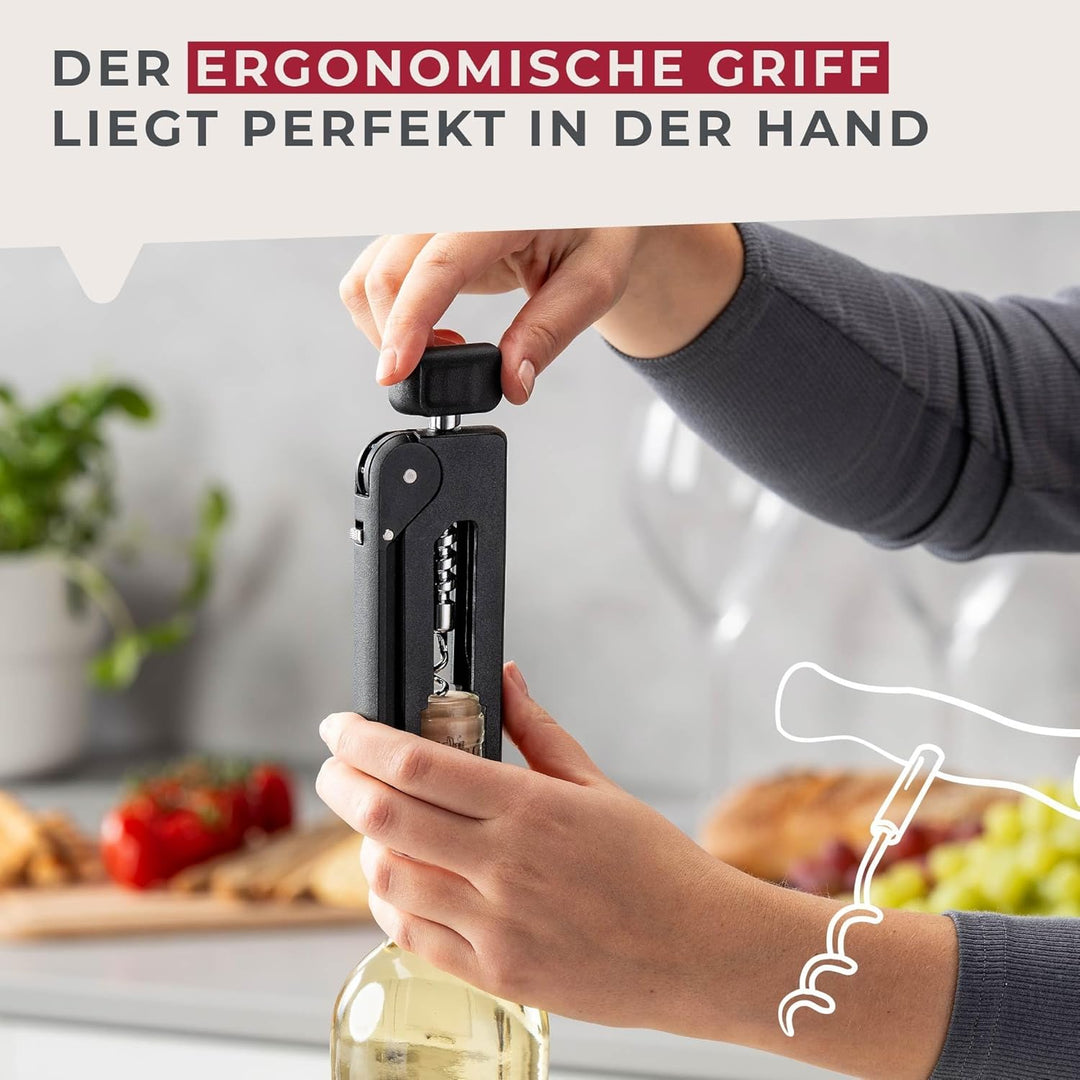 Fackelmann Korkenzieher, 193mm, Ergonomischer Griff, Innovativer Mechanismus, Geeignet für Natur- un