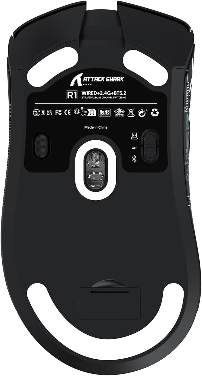 ATTACK SHARK R1 59g Superlight Maus mit Klebeband, PixArt PAW3311 Gaming-Sensor, BT/2,4G kabellose/k