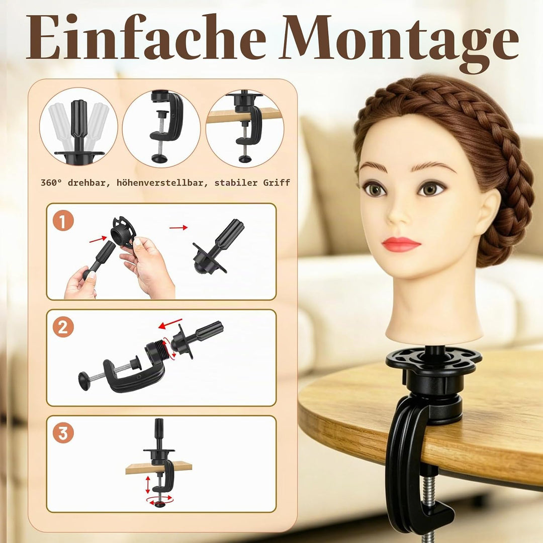 Yofuly 28-29Zoll / 71–74cm Frisierkopf mit Ohrlöchern, 100% Synthetikfaser-Haar Styling Kopf, Frisie