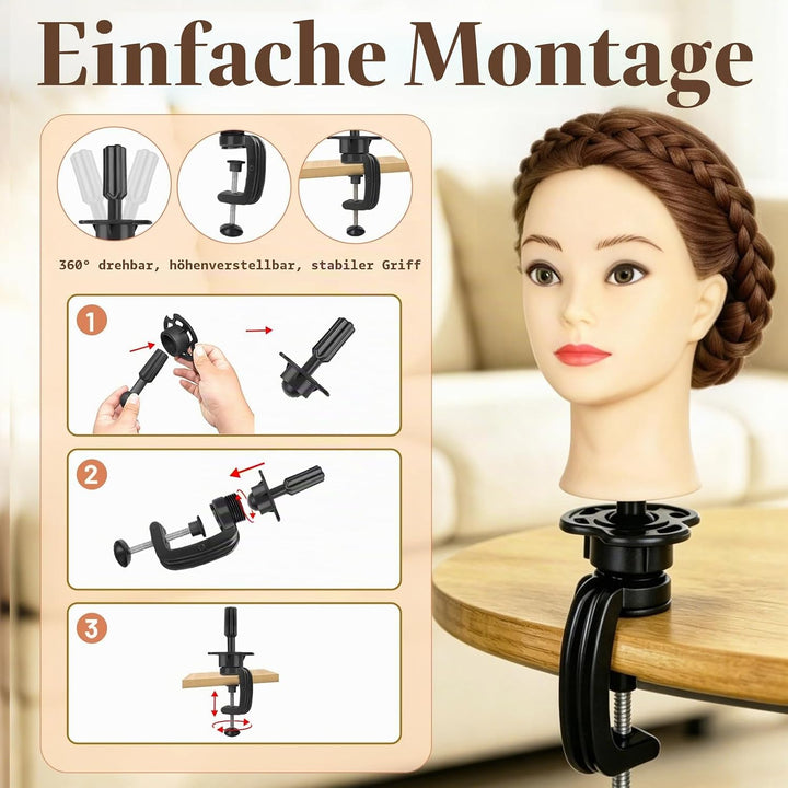 Yofuly 28-29Zoll / 71–74cm Frisierkopf mit Ohrlöchern, 100% Synthetikfaser-Haar Styling Kopf, Frisie