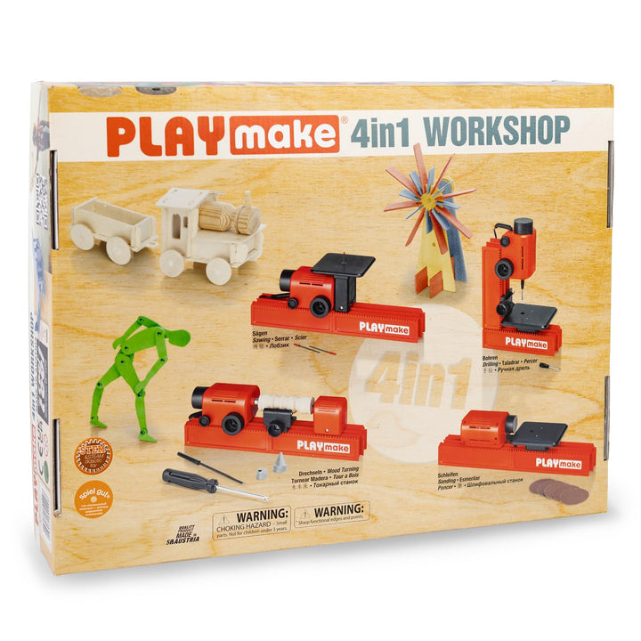 PLAYMAKE 4in1 Workshop - Kreativwerkstatt für Kinder ab 5 Jahren - Technikspielzeug für Holz und Kar
