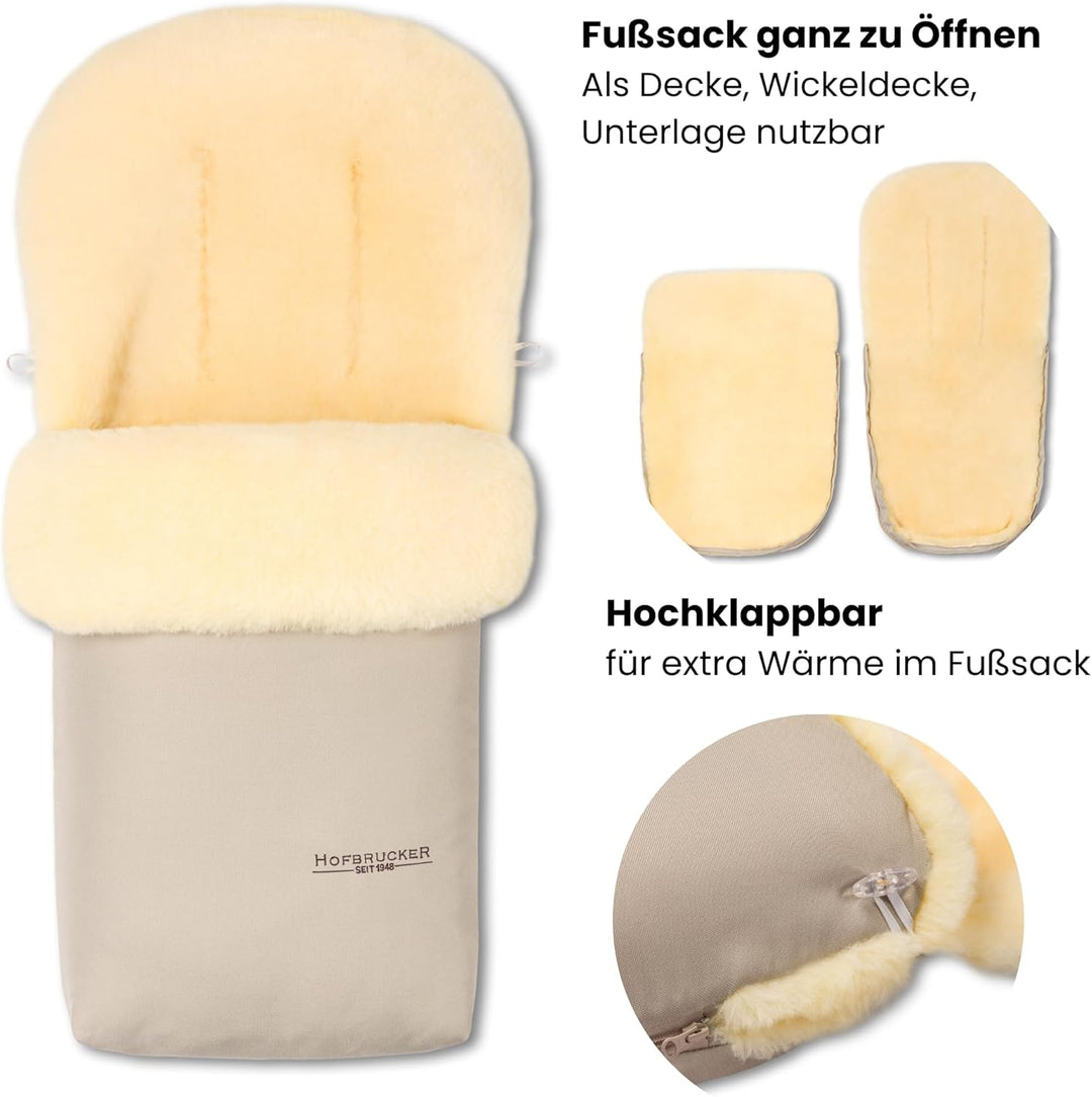 Hofbrucker Lammfell-Fusssack Putzi Kinderwagen, Buggy/Winterfusssack wind- & wasserabweisend/Warmer