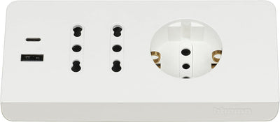 BTICINO Steckdosenleiste mit 5 Steckdosen, 2 USB-Steckdosen 3 A, 1 Mehrzweck-Schuko 10/16 A und 2 Zw